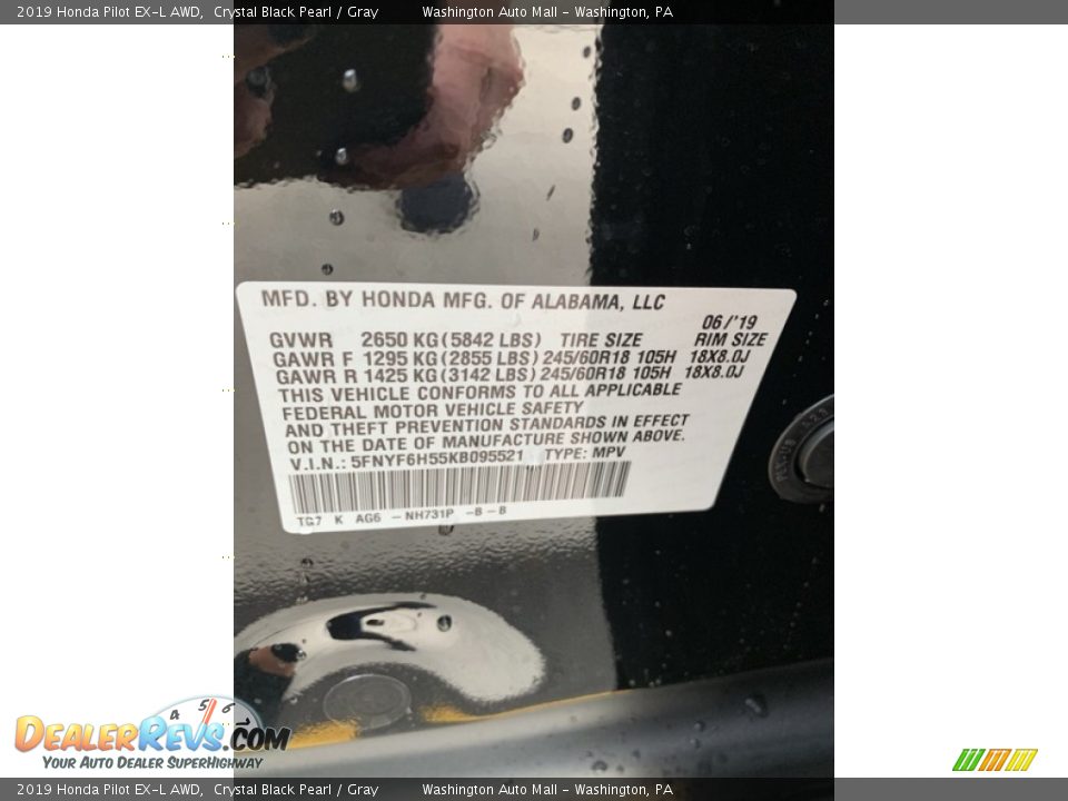 2019 Honda Pilot EX-L AWD Crystal Black Pearl / Gray Photo #9