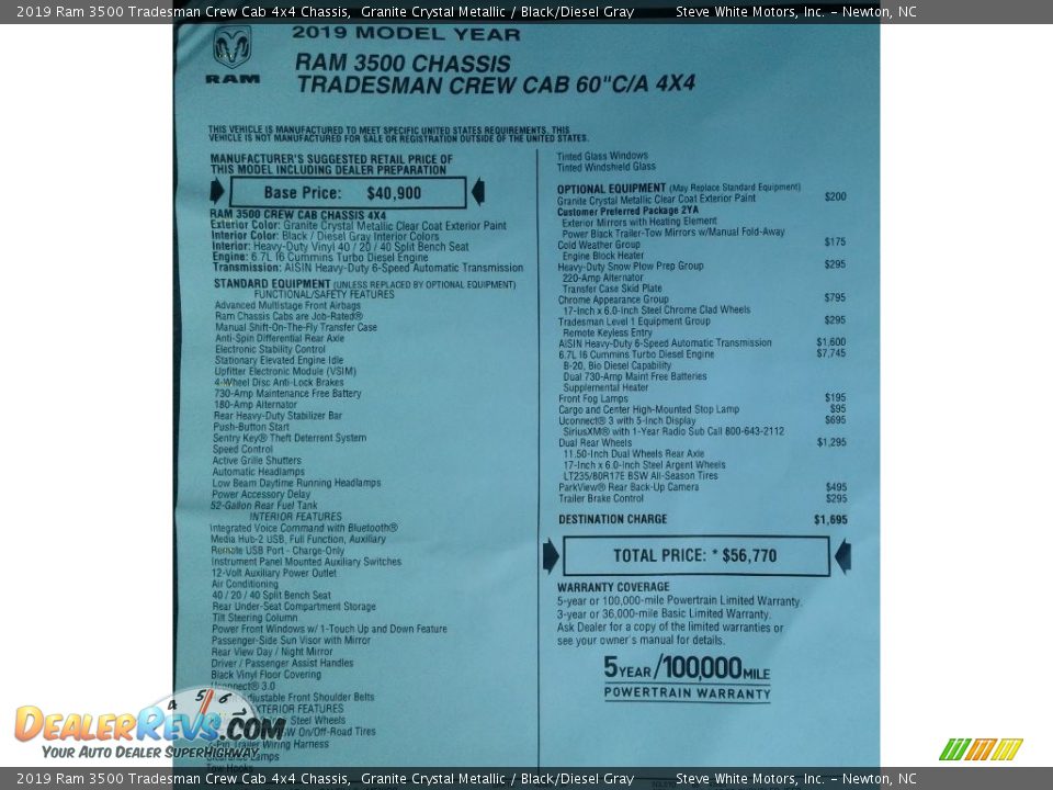 2019 Ram 3500 Tradesman Crew Cab 4x4 Chassis Granite Crystal Metallic / Black/Diesel Gray Photo #27