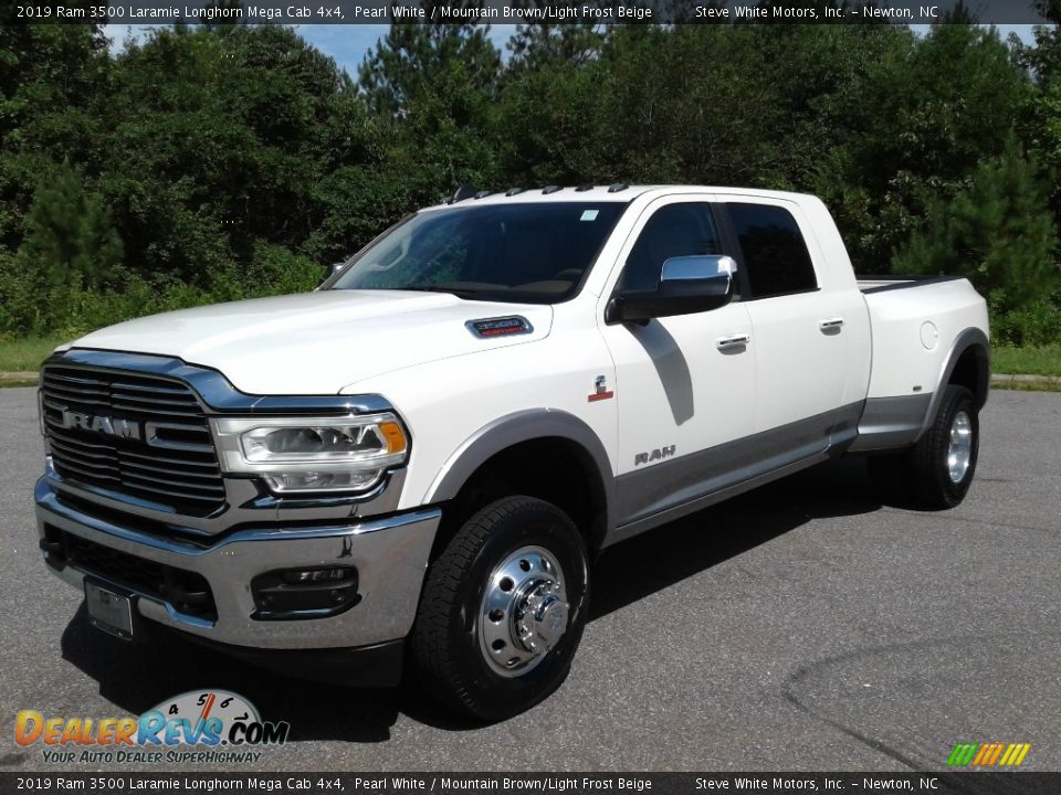 2019 Ram 3500 Laramie Longhorn Mega Cab 4x4 Pearl White / Mountain Brown/Light Frost Beige Photo #2
