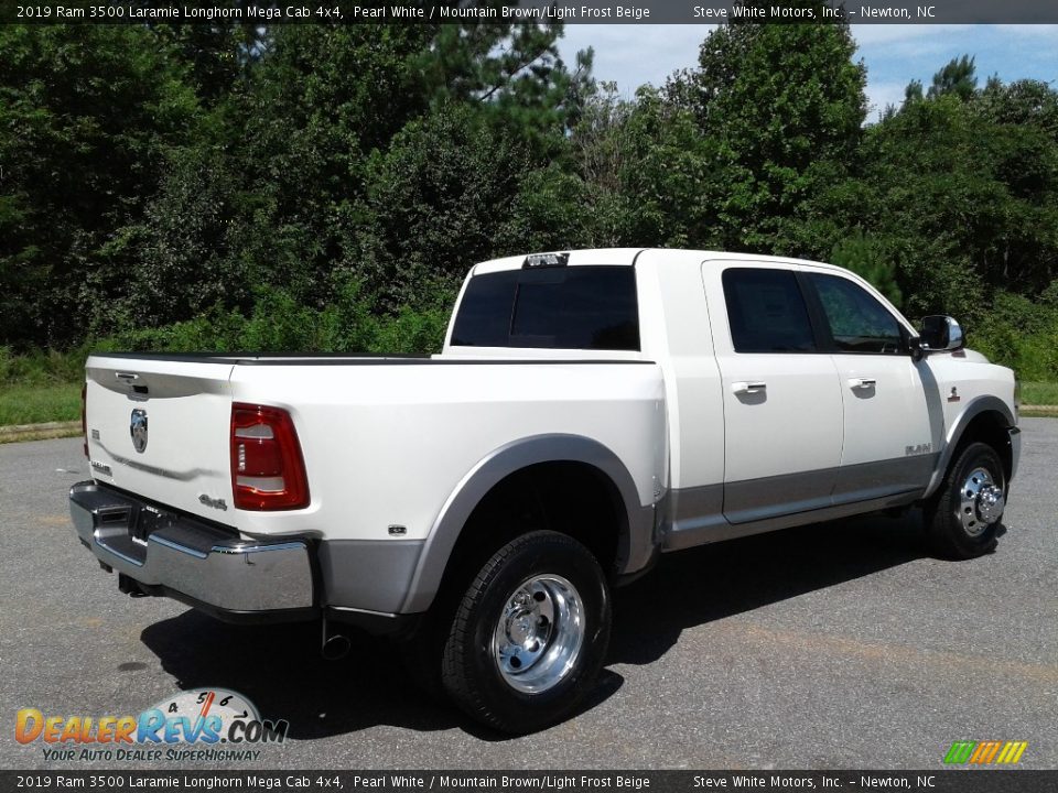 2019 Ram 3500 Laramie Longhorn Mega Cab 4x4 Pearl White / Mountain Brown/Light Frost Beige Photo #6