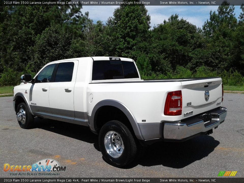 2019 Ram 3500 Laramie Longhorn Mega Cab 4x4 Pearl White / Mountain Brown/Light Frost Beige Photo #8