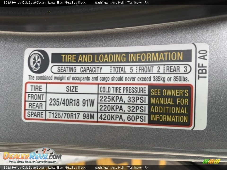 2019 Honda Civic Sport Sedan Lunar Silver Metallic / Black Photo #8