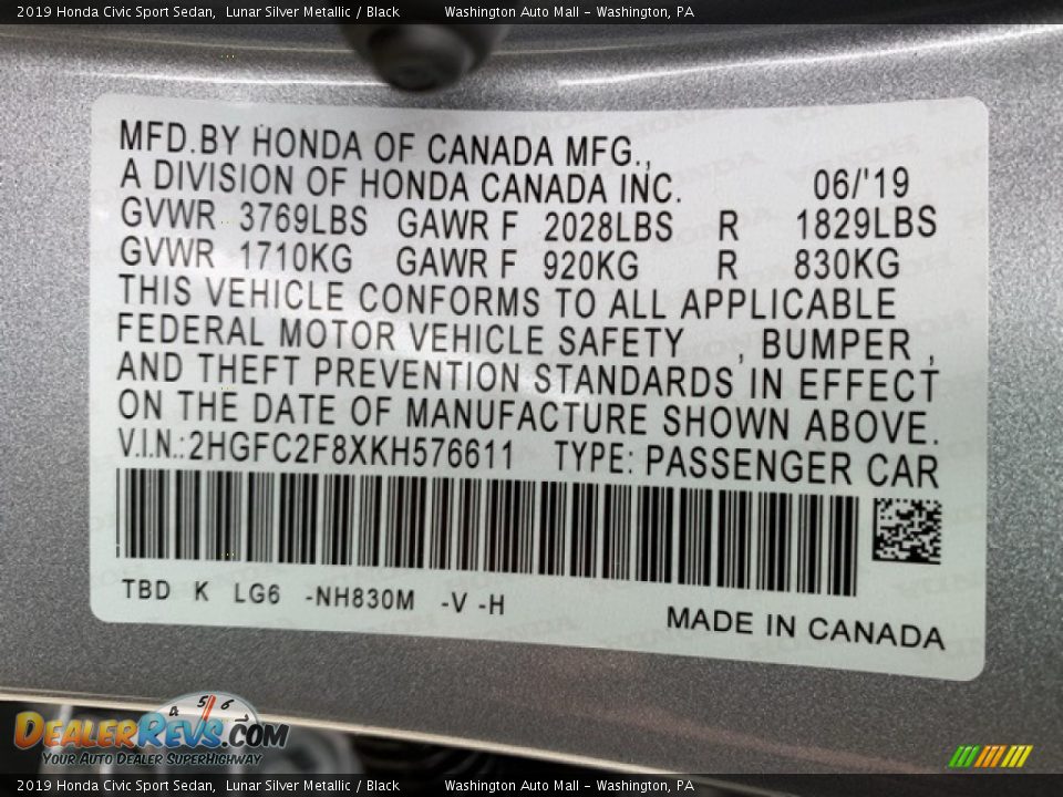 2019 Honda Civic Sport Sedan Lunar Silver Metallic / Black Photo #9