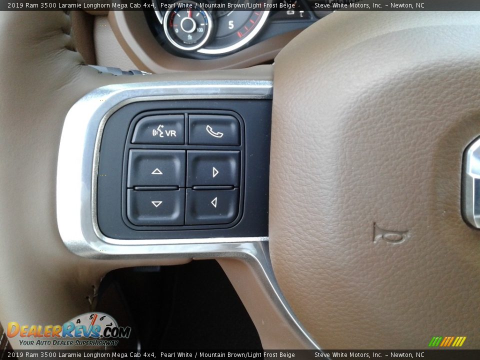 2019 Ram 3500 Laramie Longhorn Mega Cab 4x4 Pearl White / Mountain Brown/Light Frost Beige Photo #17