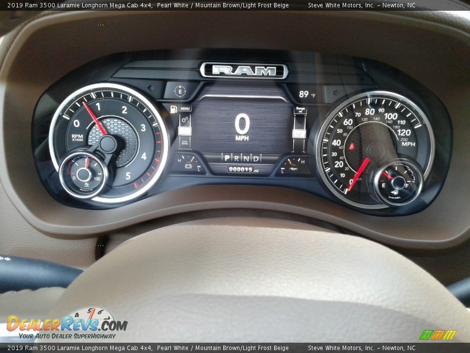 2019 Ram 3500 Laramie Longhorn Mega Cab 4x4 Pearl White / Mountain Brown/Light Frost Beige Photo #19