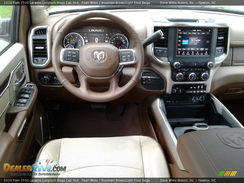 2019 Ram 3500 Laramie Longhorn Mega Cab 4x4 Pearl White / Mountain Brown/Light Frost Beige Photo #31