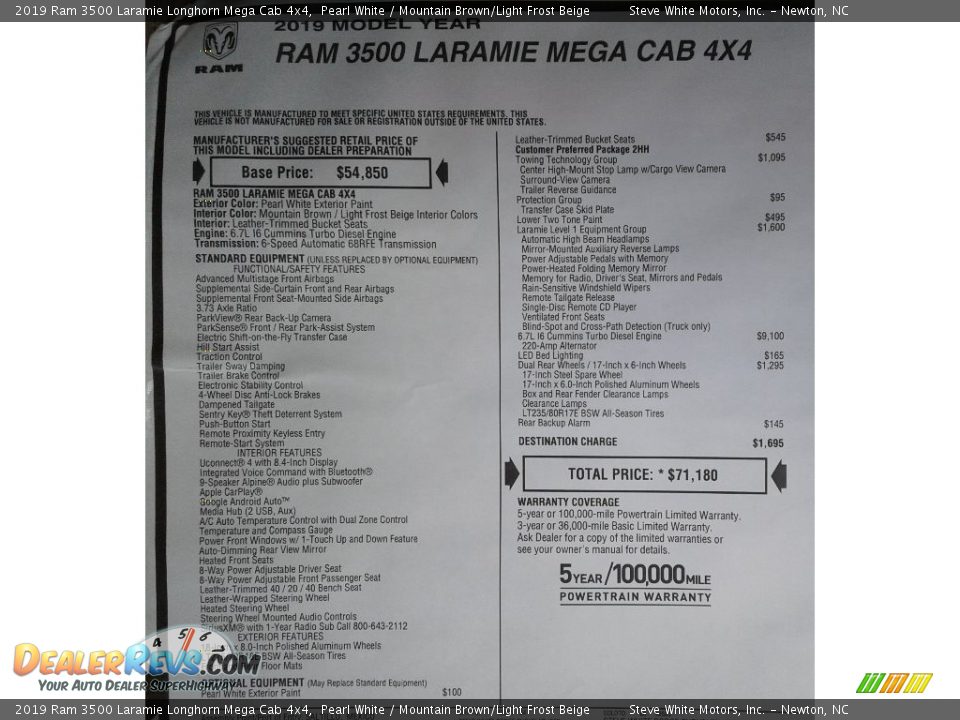 2019 Ram 3500 Laramie Longhorn Mega Cab 4x4 Pearl White / Mountain Brown/Light Frost Beige Photo #35