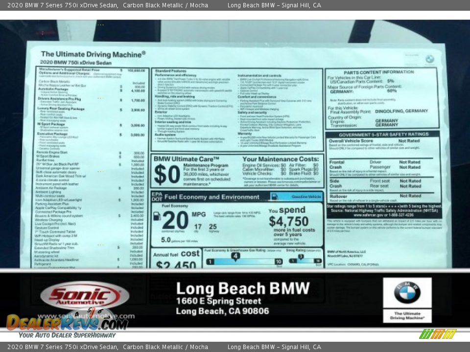 2020 BMW 7 Series 750i xDrive Sedan Carbon Black Metallic / Mocha Photo #10