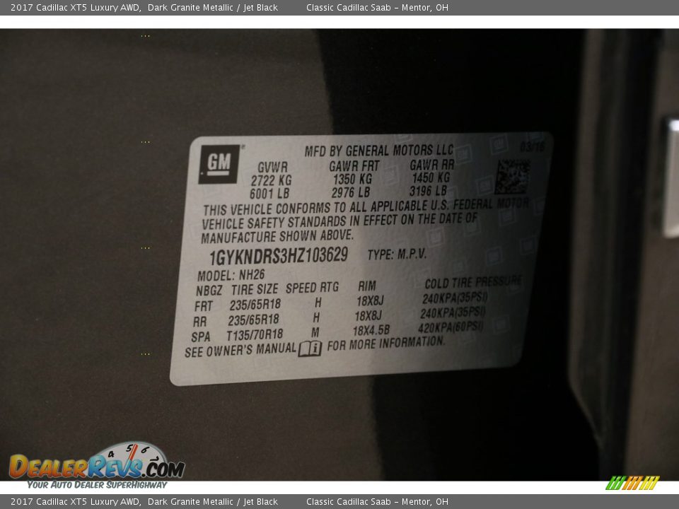 2017 Cadillac XT5 Luxury AWD Dark Granite Metallic / Jet Black Photo #23