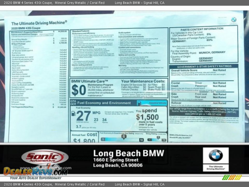 2020 BMW 4 Series 430i Coupe Mineral Grey Metallic / Coral Red Photo #10