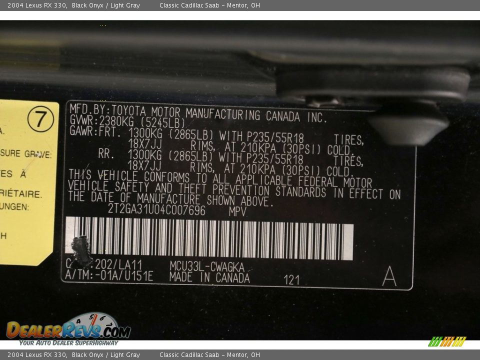 2004 Lexus RX 330 Black Onyx / Light Gray Photo #19