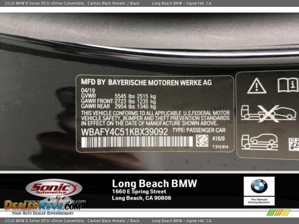 2019 BMW 8 Series 850i xDrive Convertible Carbon Black Metallic / Black Photo #11