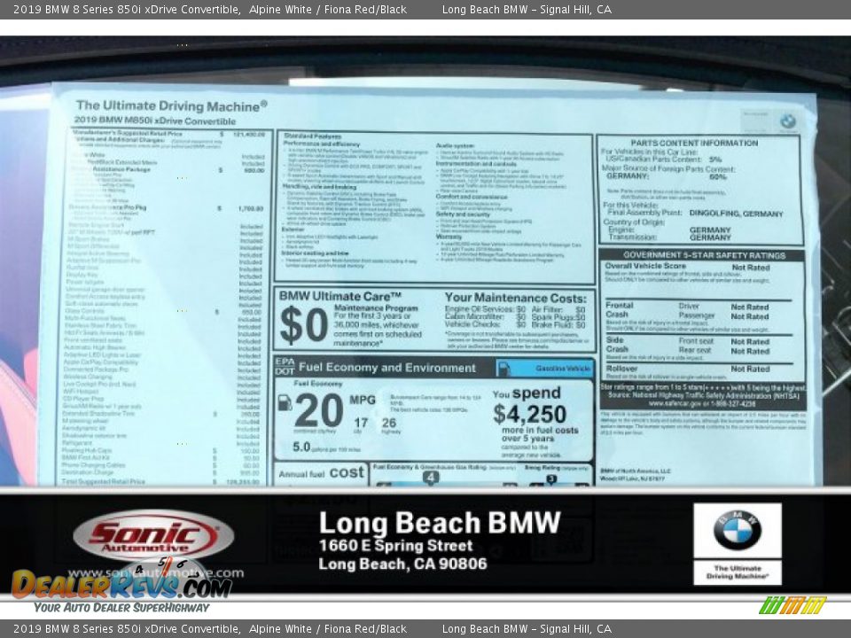 2019 BMW 8 Series 850i xDrive Convertible Alpine White / Fiona Red/Black Photo #10