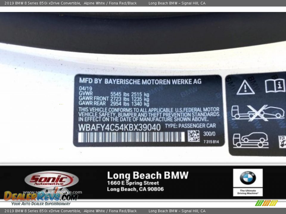 2019 BMW 8 Series 850i xDrive Convertible Alpine White / Fiona Red/Black Photo #11