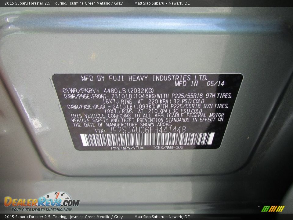 2015 Subaru Forester 2.5i Touring Jasmine Green Metallic / Gray Photo #29