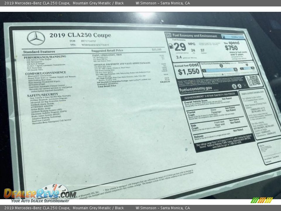 2019 Mercedes-Benz CLA 250 Coupe Mountain Grey Metallic / Black Photo #10