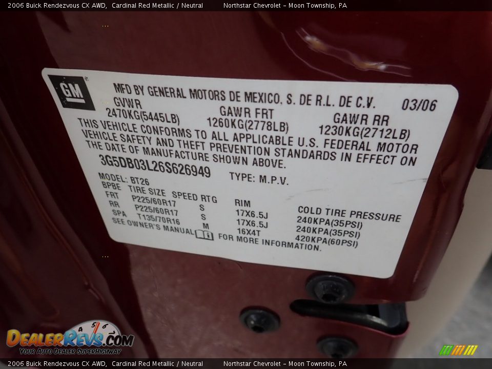2006 Buick Rendezvous CX AWD Cardinal Red Metallic / Neutral Photo #14