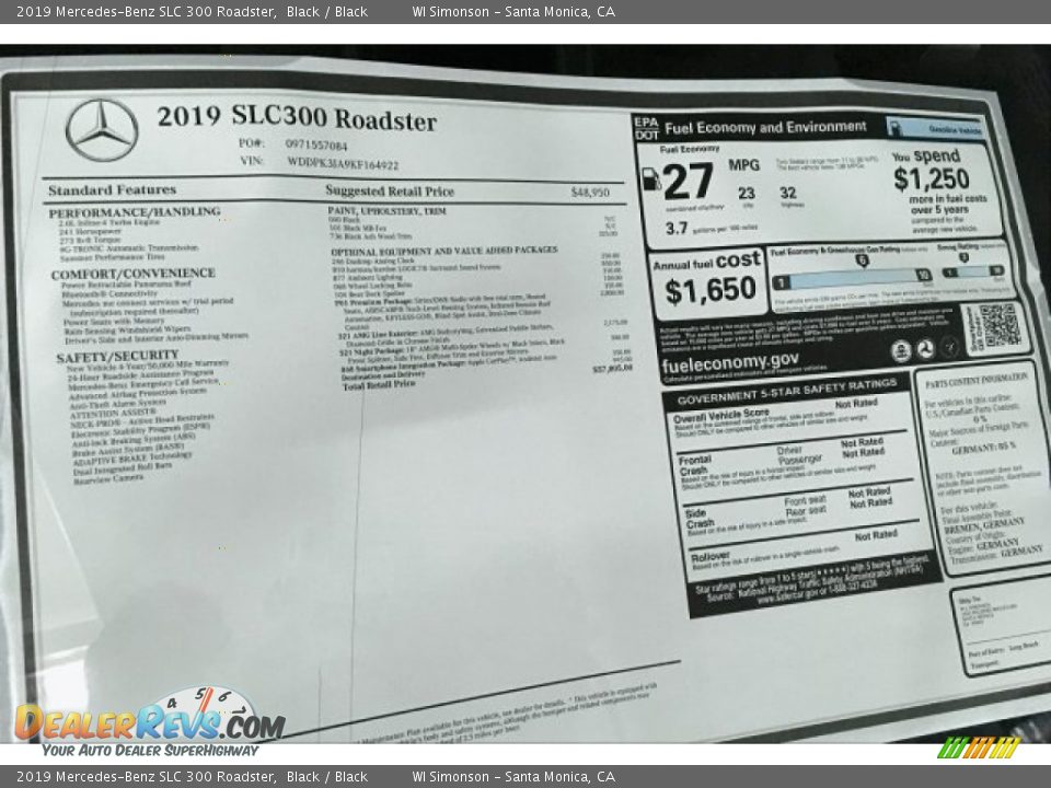 2019 Mercedes-Benz SLC 300 Roadster Black / Black Photo #11