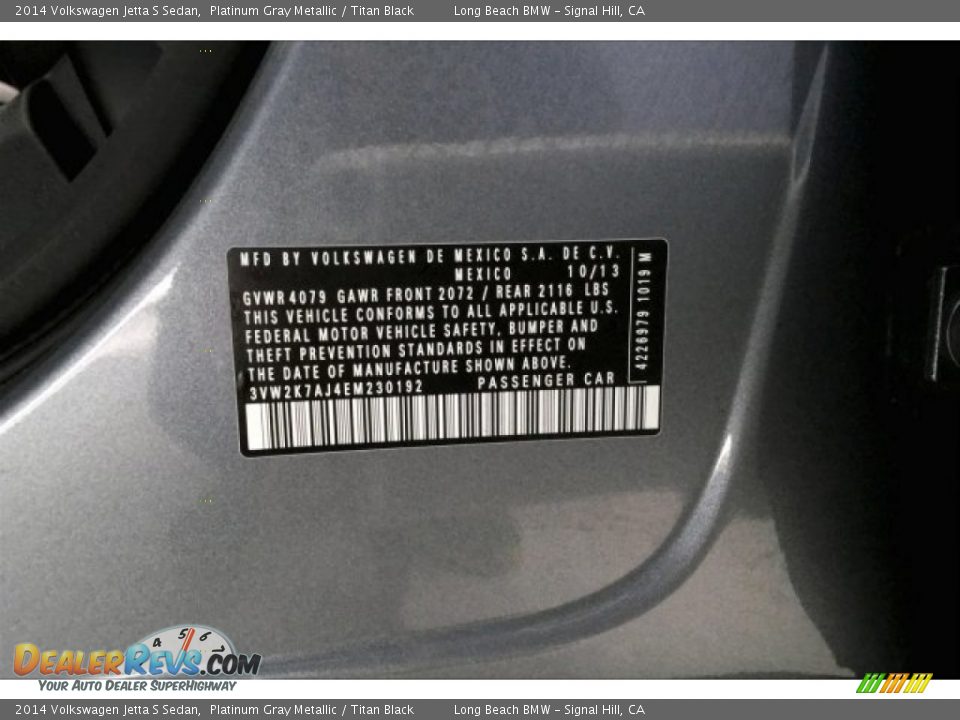 2014 Volkswagen Jetta S Sedan Platinum Gray Metallic / Titan Black Photo #18