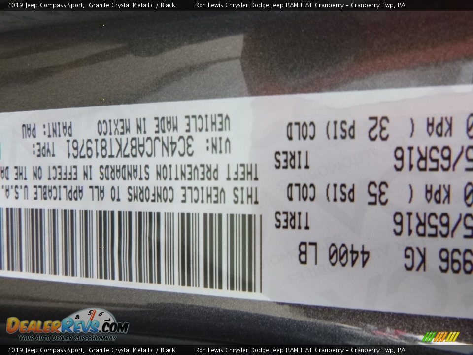 2019 Jeep Compass Sport Granite Crystal Metallic / Black Photo #10