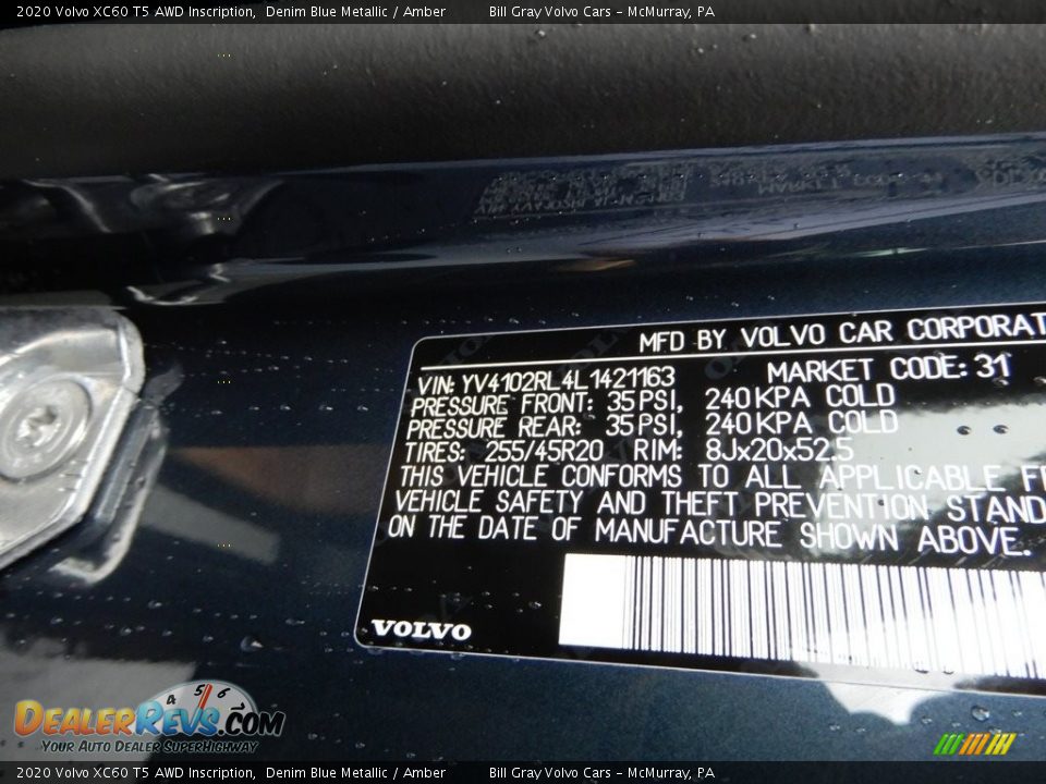 2020 Volvo XC60 T5 AWD Inscription Denim Blue Metallic / Amber Photo #11