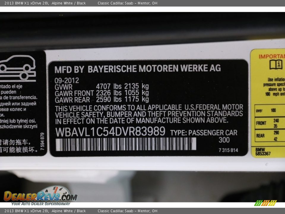 2013 BMW X1 xDrive 28i Alpine White / Black Photo #19