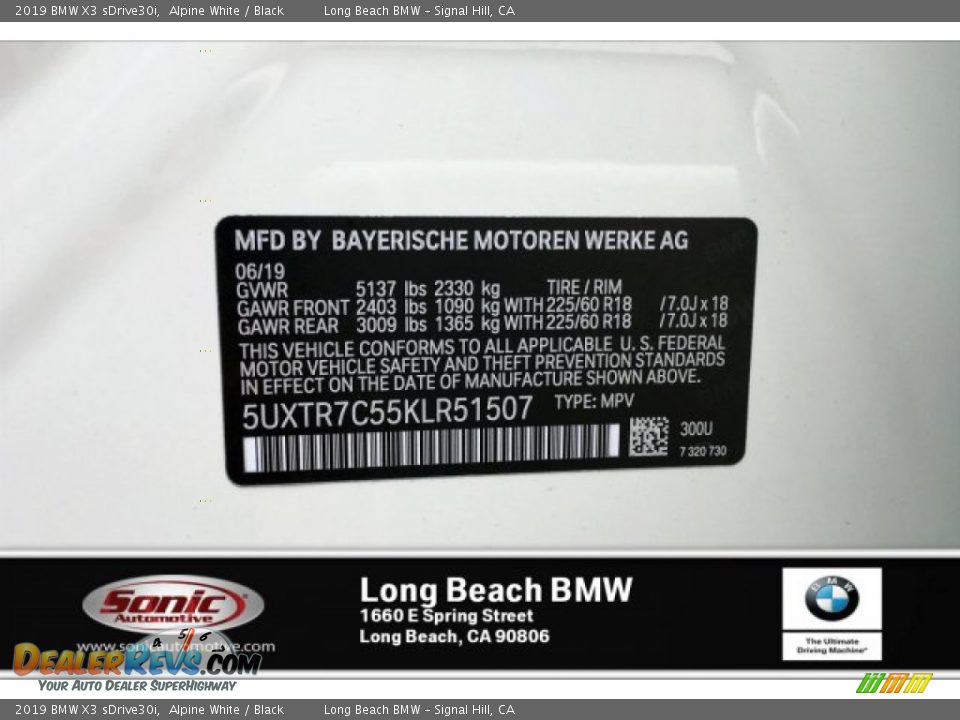 2019 BMW X3 sDrive30i Alpine White / Black Photo #12