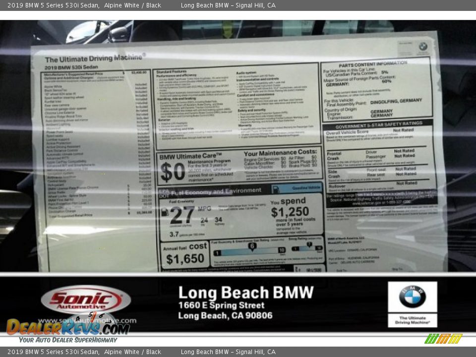 2019 BMW 5 Series 530i Sedan Alpine White / Black Photo #10