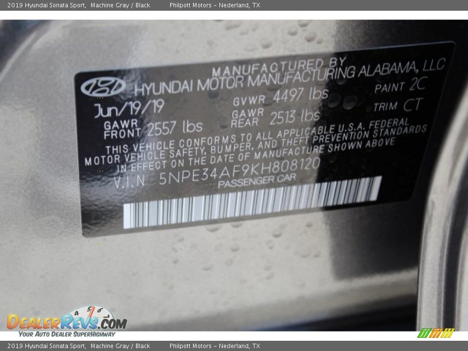2019 Hyundai Sonata Sport Machine Gray / Black Photo #27