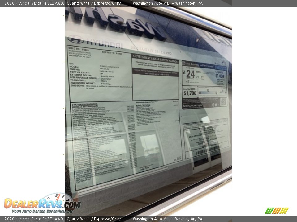 2020 Hyundai Santa Fe SEL AWD Quartz White / Espresso/Gray Photo #16