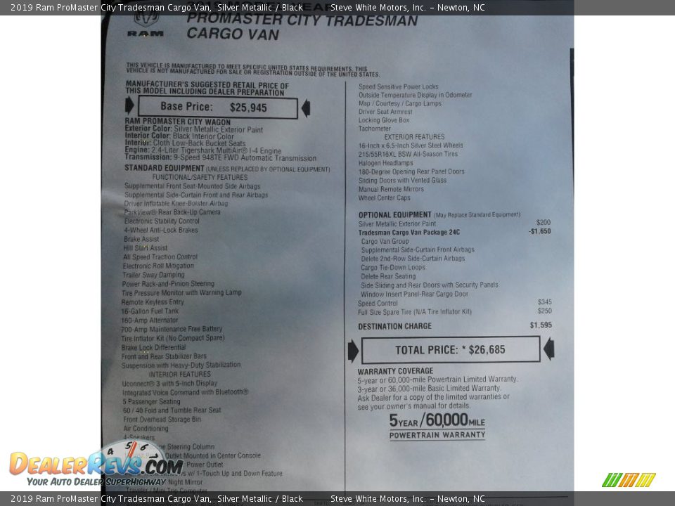 2019 Ram ProMaster City Tradesman Cargo Van Silver Metallic / Black Photo #27
