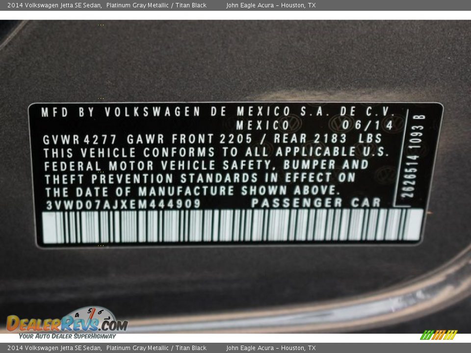 2014 Volkswagen Jetta SE Sedan Platinum Gray Metallic / Titan Black Photo #35