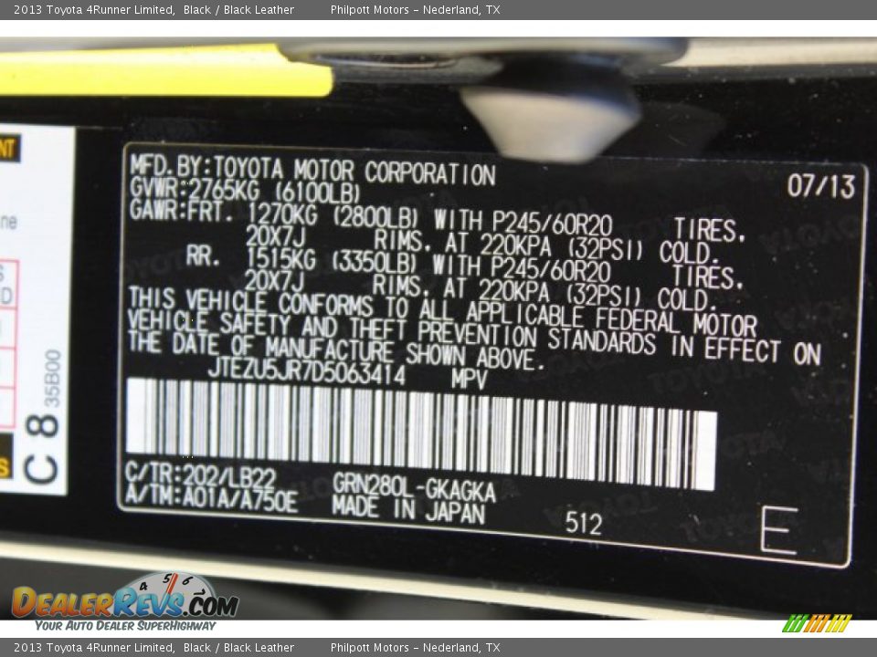 2013 Toyota 4Runner Limited Black / Black Leather Photo #33