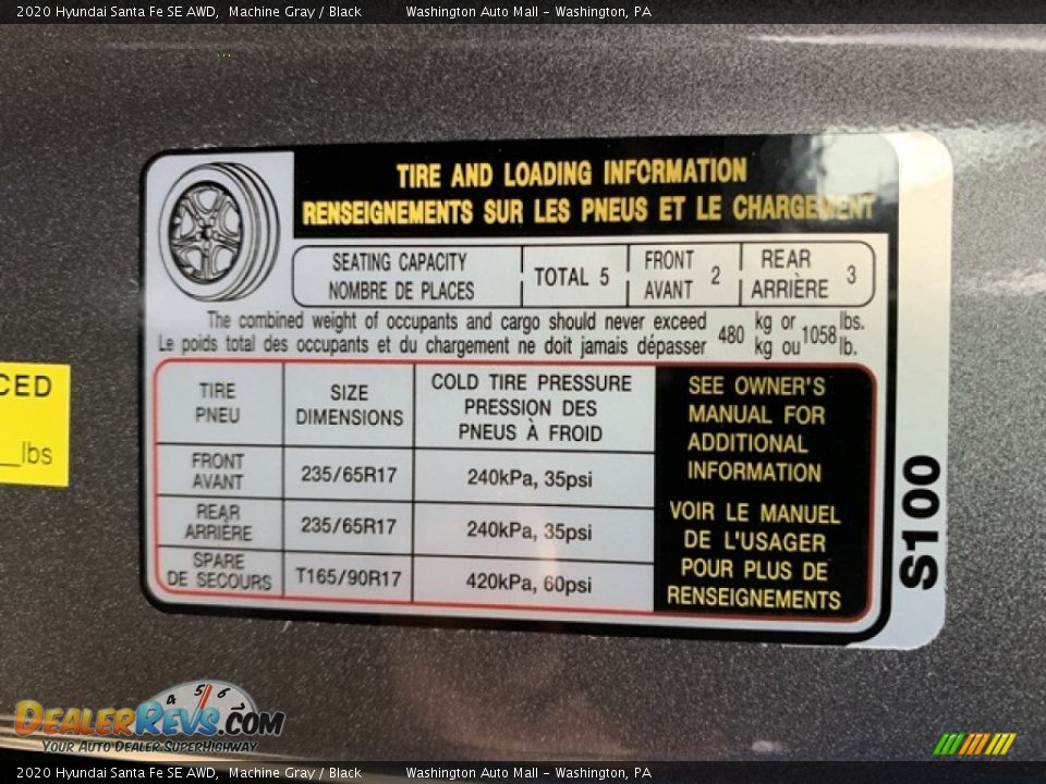 Info Tag of 2020 Hyundai Santa Fe SE AWD Photo #9