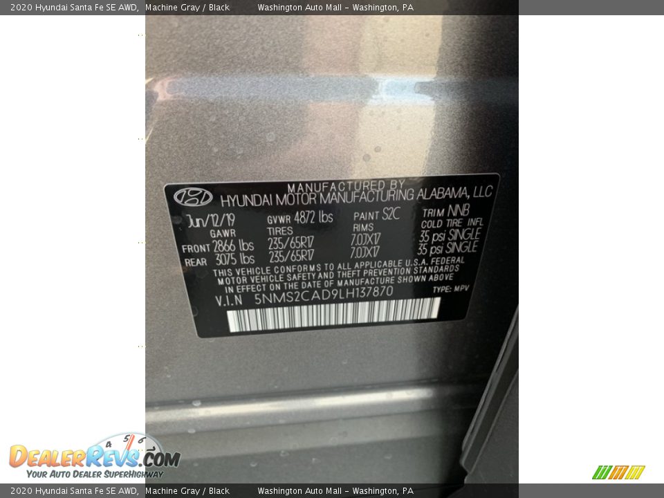 2020 Hyundai Santa Fe SE AWD Machine Gray / Black Photo #10