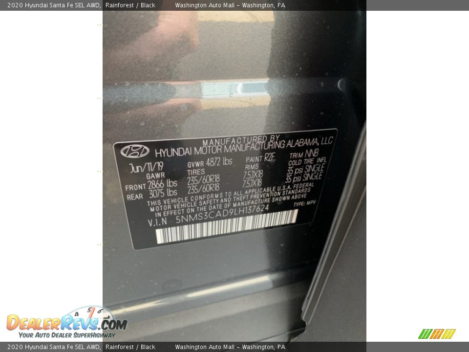 2020 Hyundai Santa Fe SEL AWD Rainforest / Black Photo #10