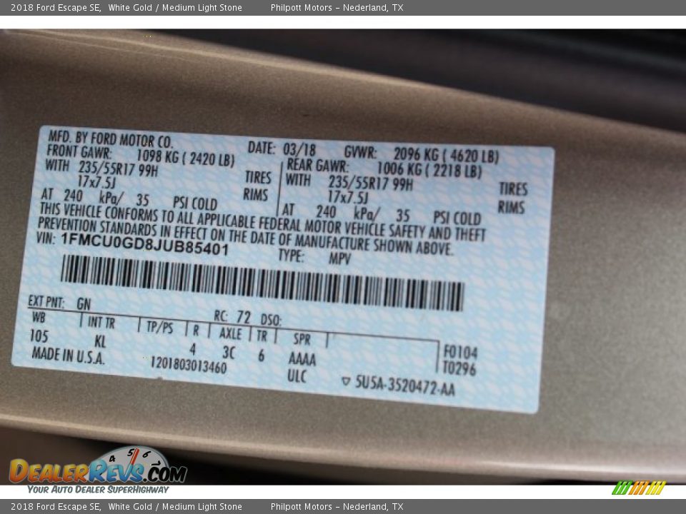 2018 Ford Escape SE White Gold / Medium Light Stone Photo #29