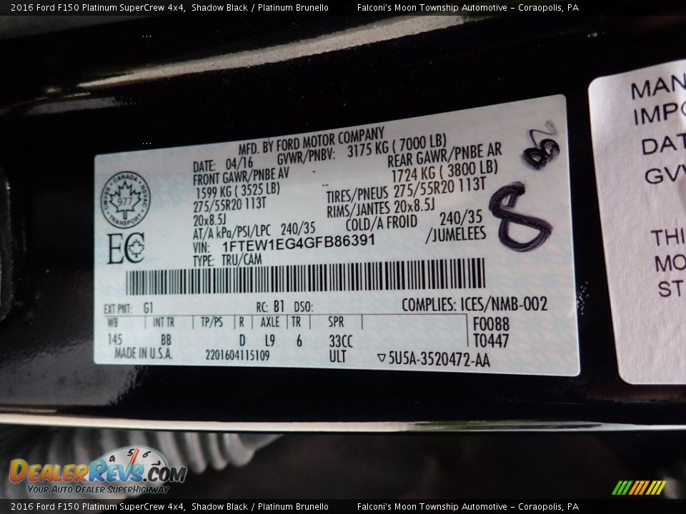 2016 Ford F150 Platinum SuperCrew 4x4 Shadow Black / Platinum Brunello Photo #23