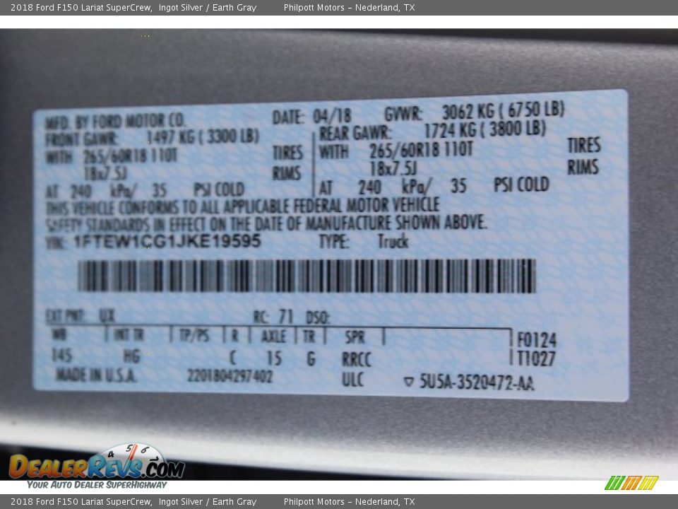 2018 Ford F150 Lariat SuperCrew Ingot Silver / Earth Gray Photo #29