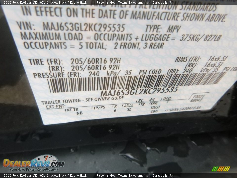 2019 Ford EcoSport SE 4WD Shadow Black / Ebony Black Photo #11