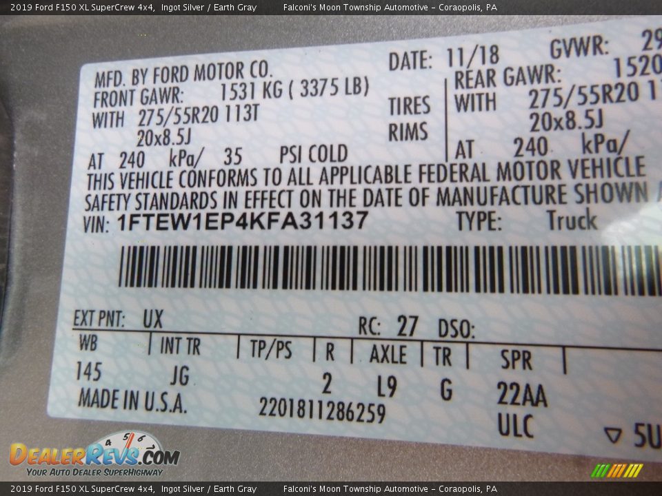 2019 Ford F150 XL SuperCrew 4x4 Ingot Silver / Earth Gray Photo #12