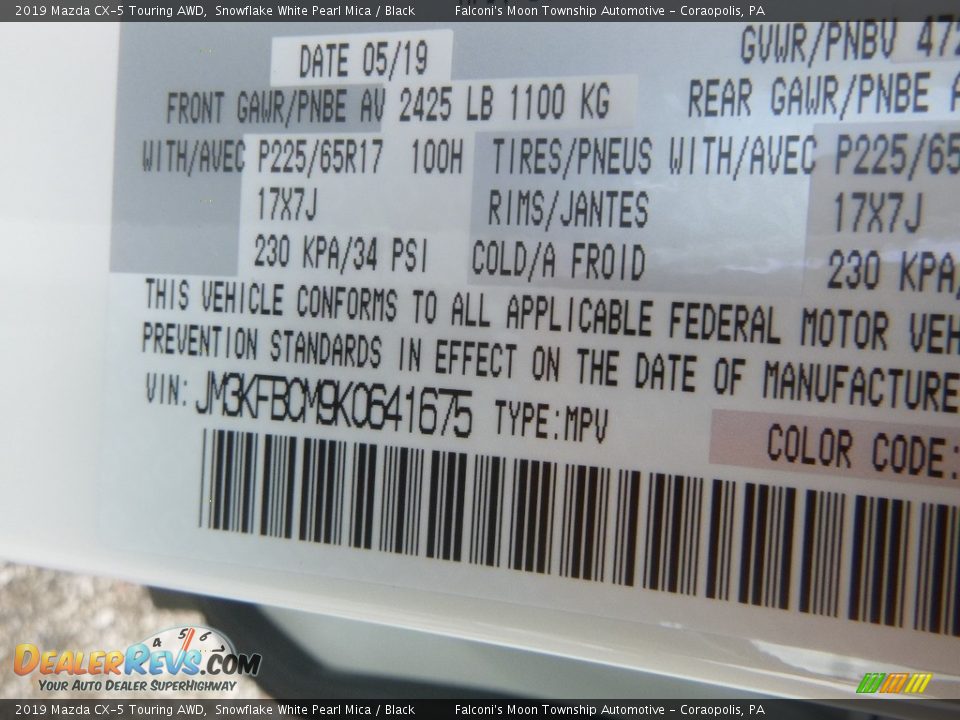 2019 Mazda CX-5 Touring AWD Snowflake White Pearl Mica / Black Photo #12