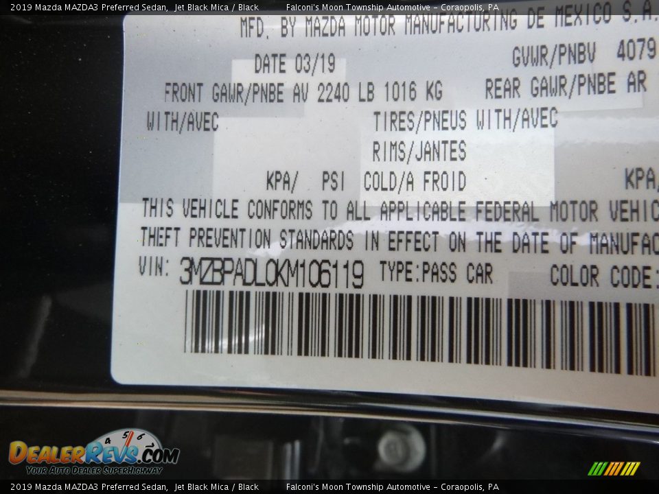 2019 Mazda MAZDA3 Preferred Sedan Jet Black Mica / Black Photo #12
