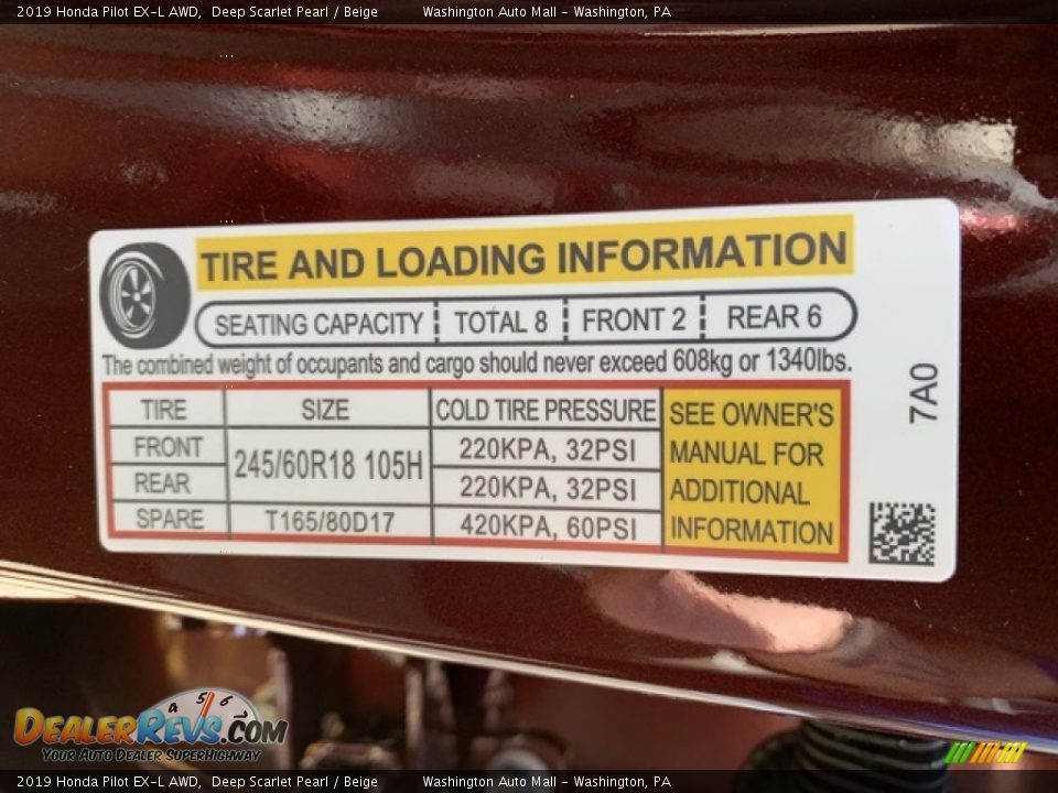 2019 Honda Pilot EX-L AWD Deep Scarlet Pearl / Beige Photo #8
