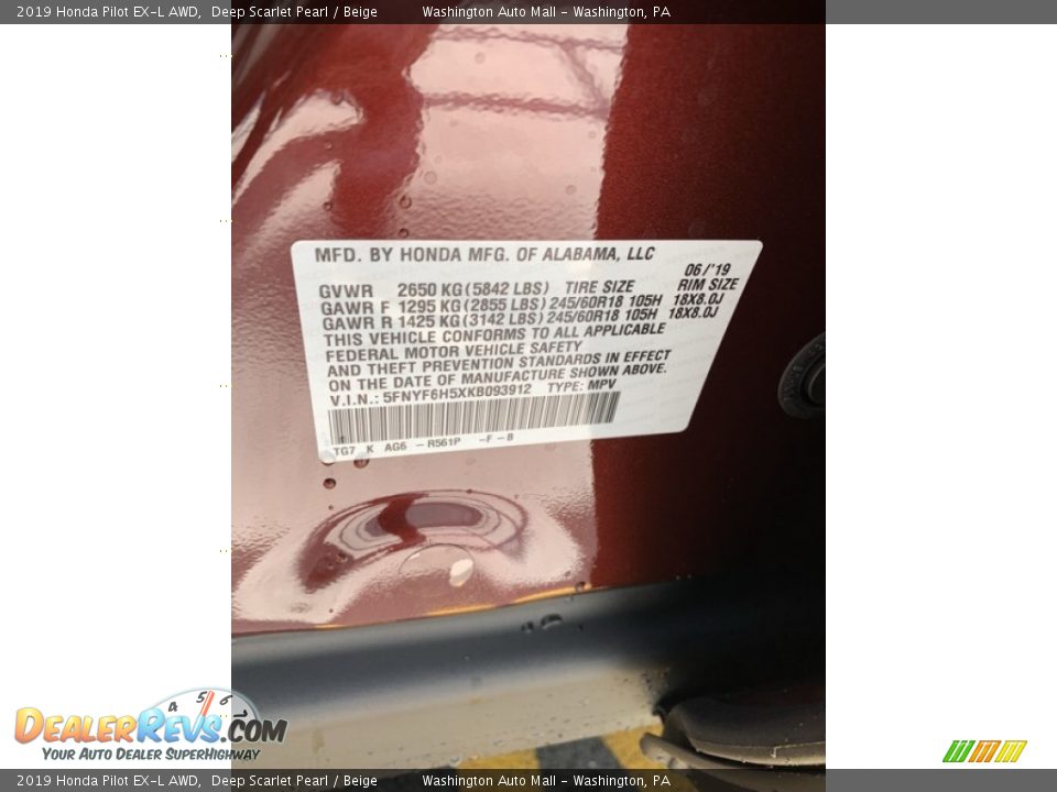 2019 Honda Pilot EX-L AWD Deep Scarlet Pearl / Beige Photo #9