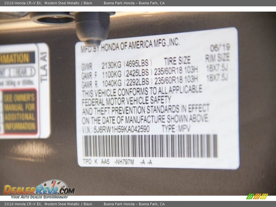 2019 Honda CR-V EX Modern Steel Metallic / Black Photo #28