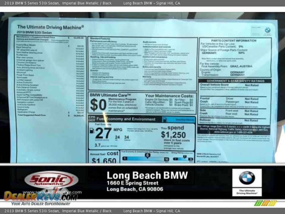 2019 BMW 5 Series 530i Sedan Imperial Blue Metallic / Black Photo #10