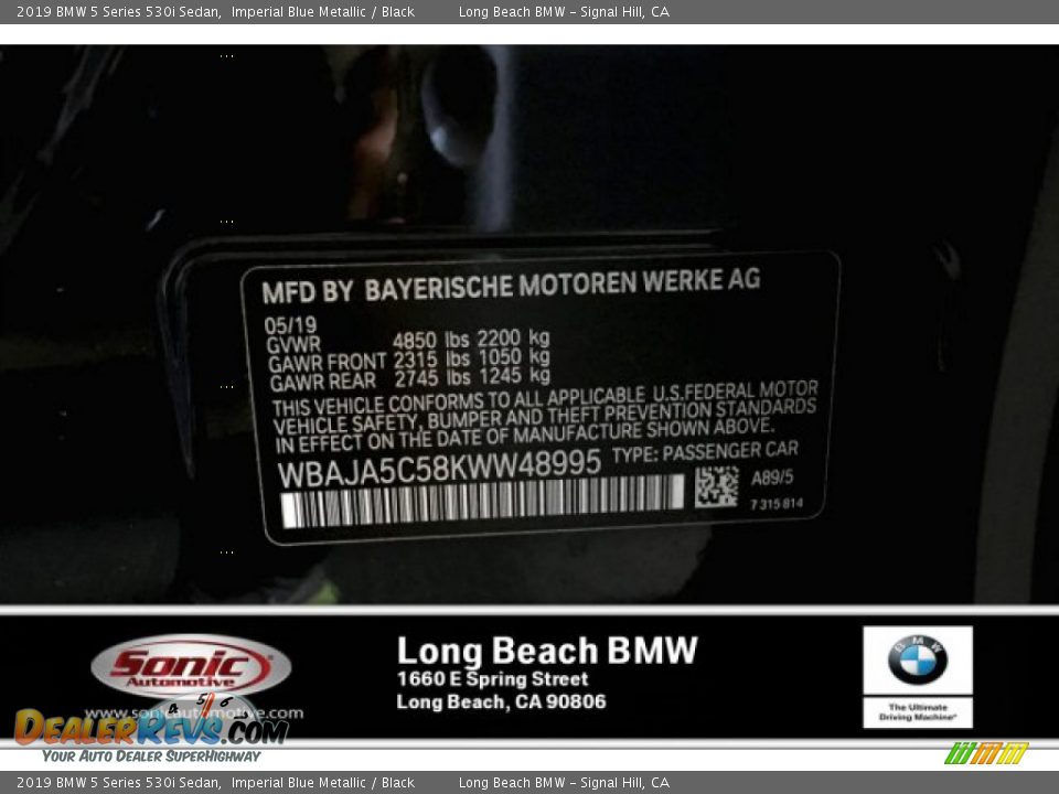 2019 BMW 5 Series 530i Sedan Imperial Blue Metallic / Black Photo #11