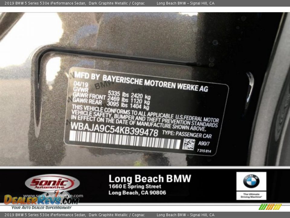 2019 BMW 5 Series 530e iPerformance Sedan Dark Graphite Metallic / Cognac Photo #11
