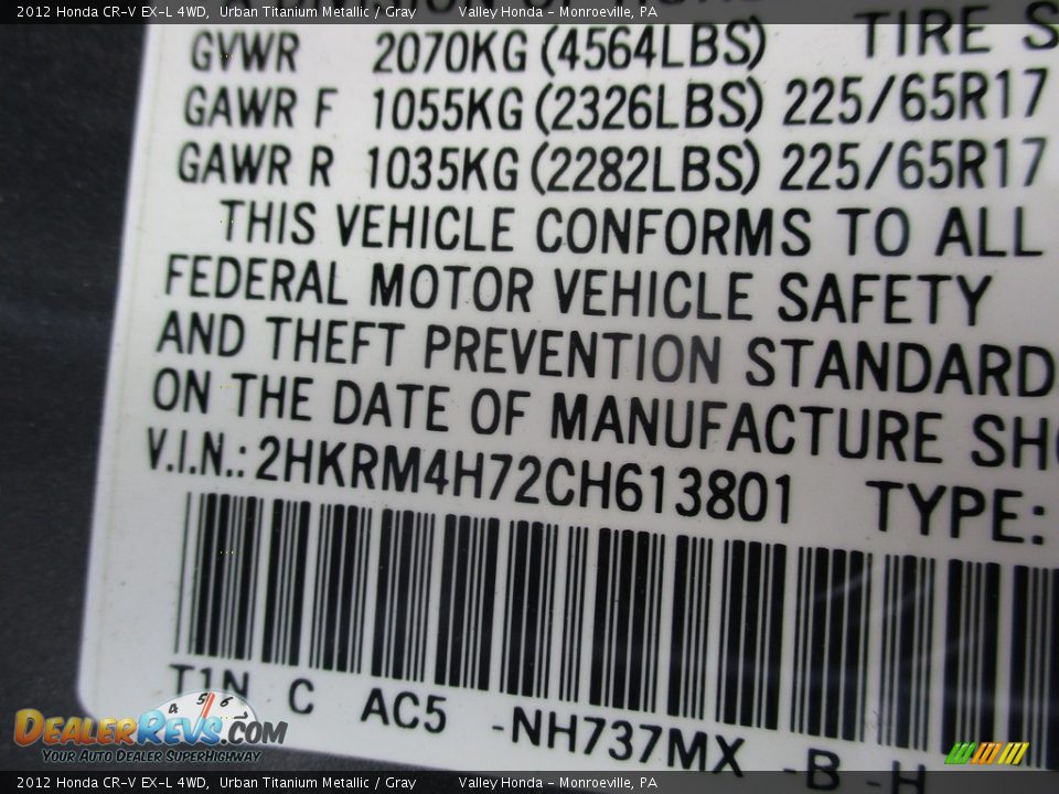 2012 Honda CR-V EX-L 4WD Urban Titanium Metallic / Gray Photo #19
